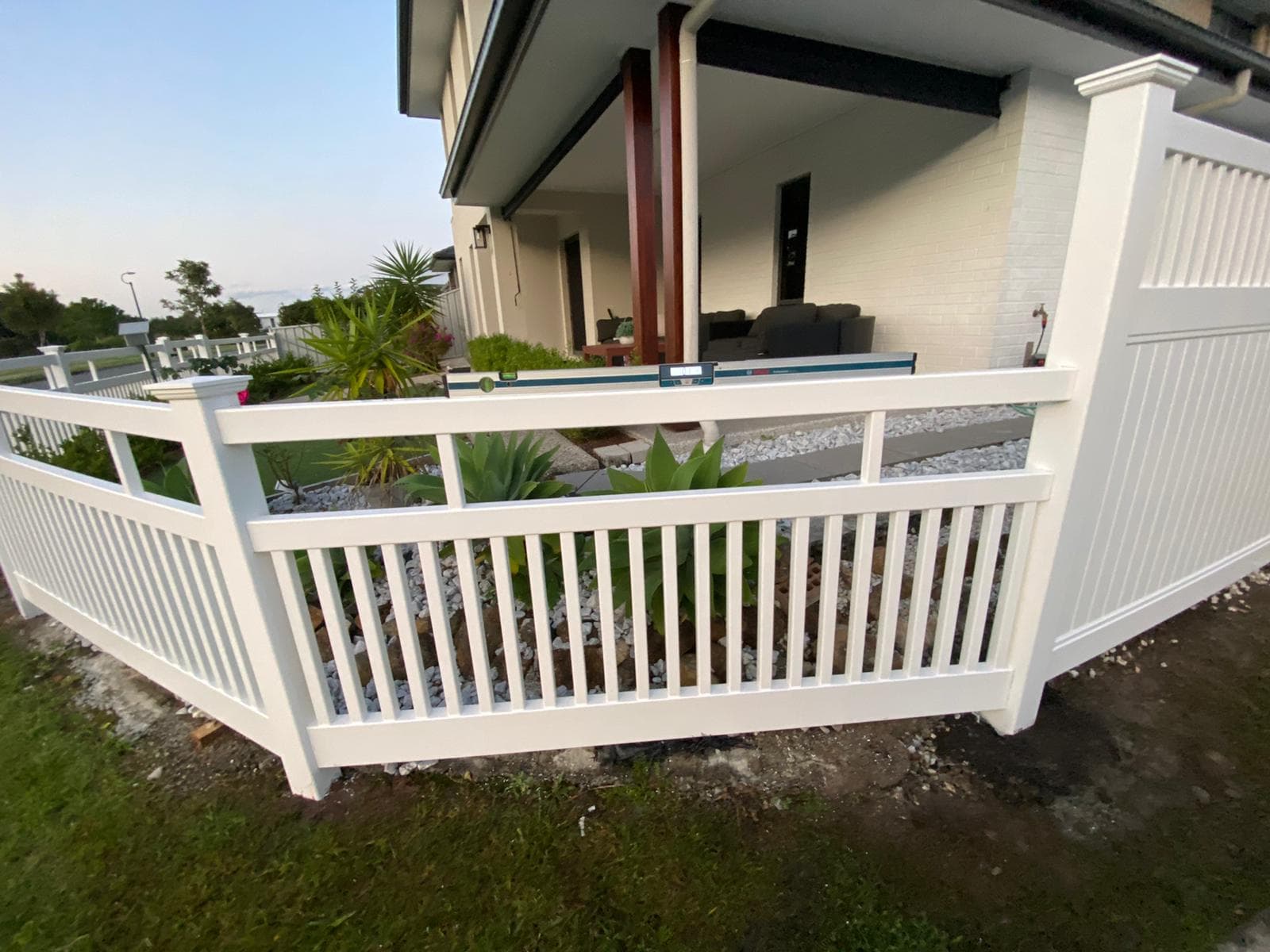 Fraser PVC Picket Fence Panel Kit installed